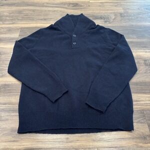 J.Crew Sweater Mens Large Navy Blue 100% Lambswool Shawl Collar Pullover Knit